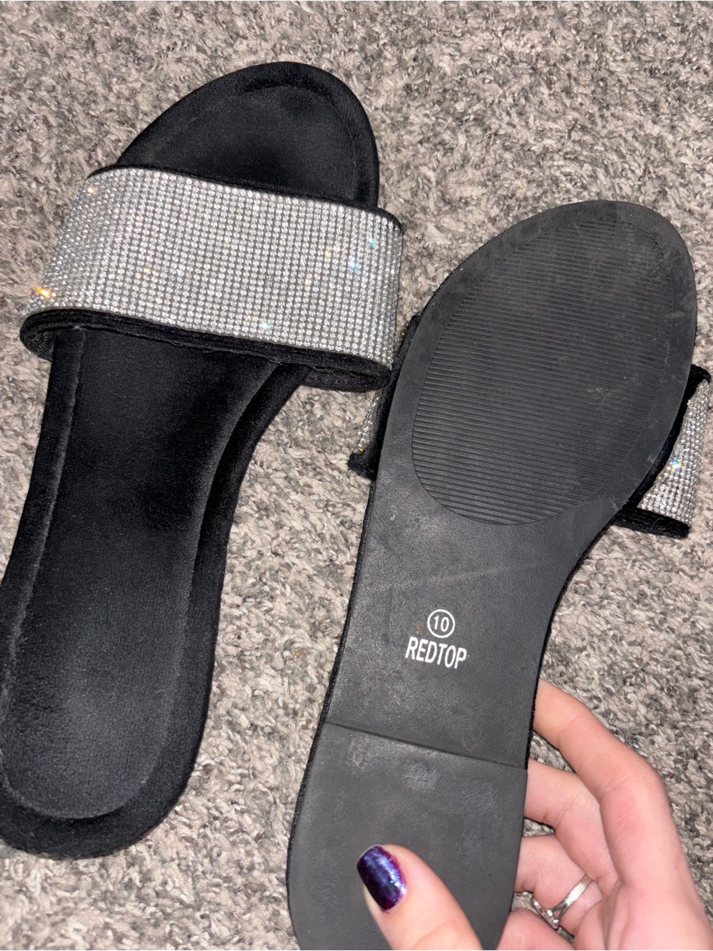 Size 10 rhinestone slides